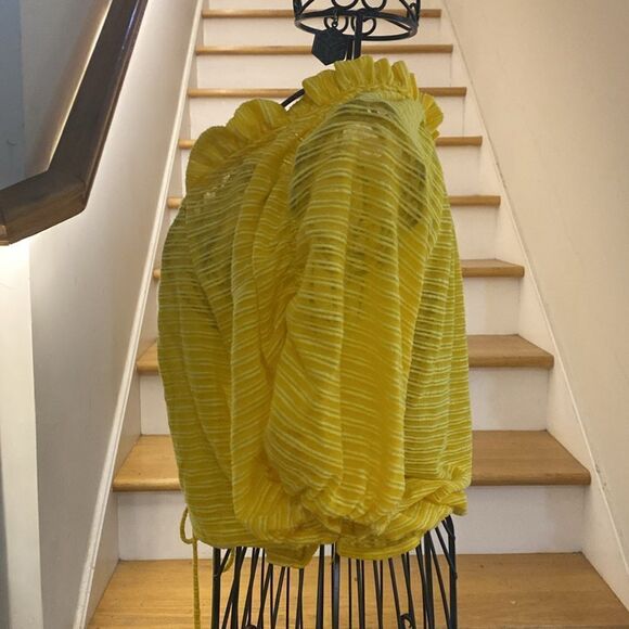 ✨🌼 Free People Golden Tee Yellow & White Striped Semi Sheer Ruched Crop Top 🌼✨ - Picture 5 of 14